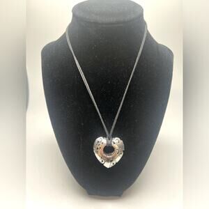 Brighton Kismet, black cord, silver puffed heart retired necklace.